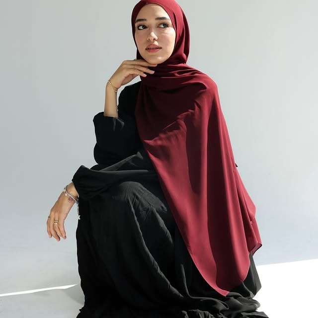 Tajan Hijab campaign — crimson chiffon