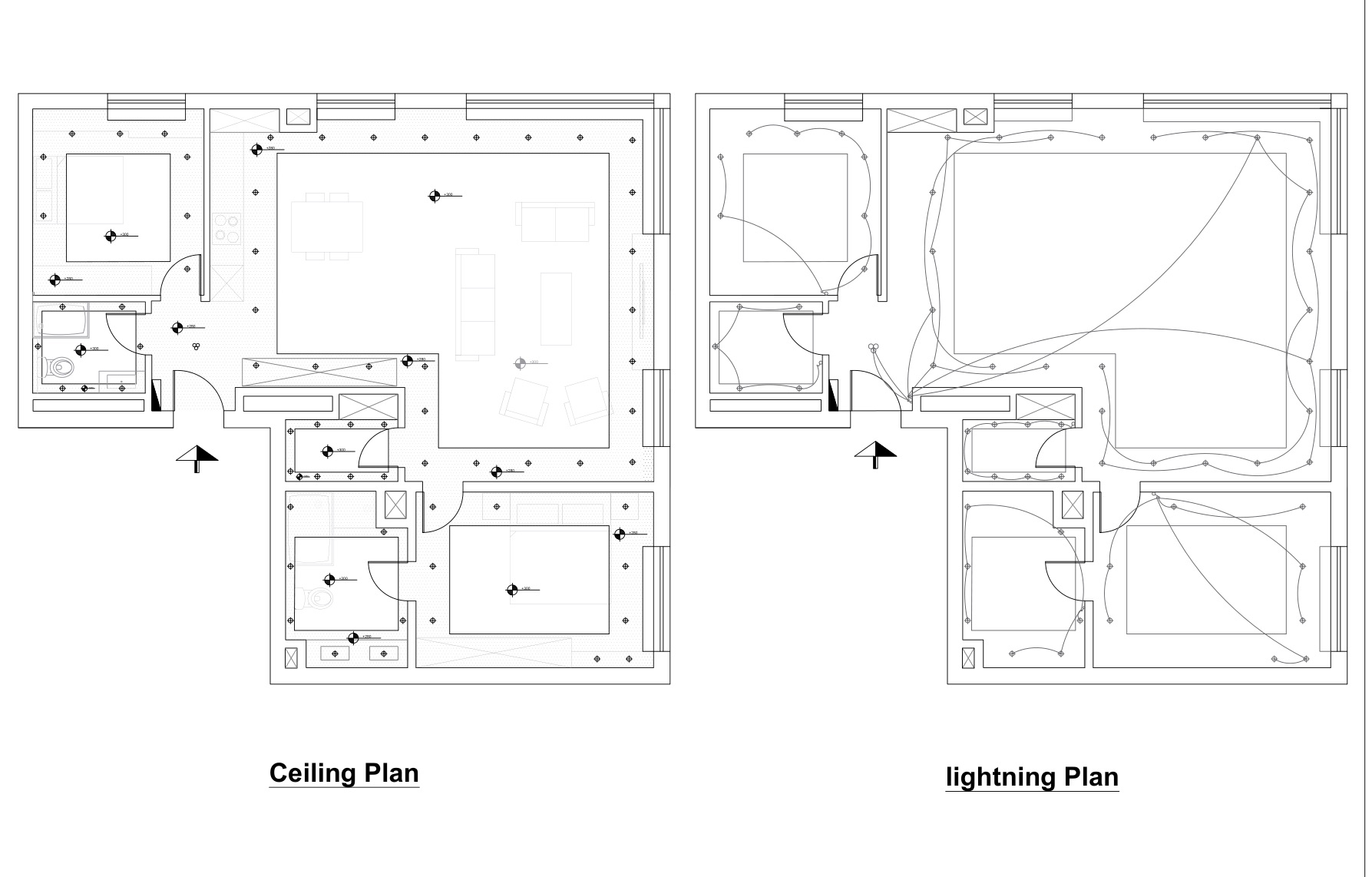 Apartment ceiling plan and lighting plan