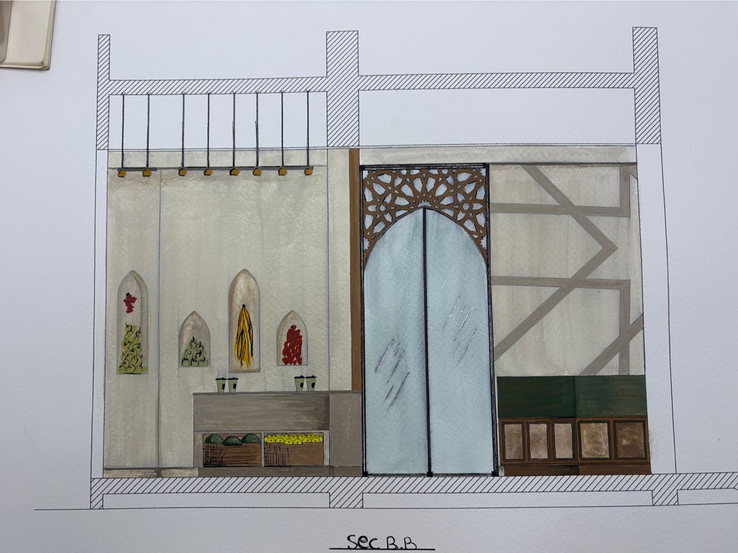 Raheeq interior elevation through the arched niche